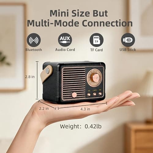 Baolira Retro Bluetooth Speaker, Portable Wireless Speaker with Crystal Clear Stereo Sound and Rich Bass,Retro Decor for Desk Bedroom Kitchen, Birthday Gifts for Women Men Teens (Black) — view 2