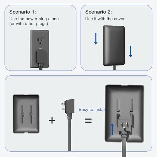 CABOCASA 3FT Ultra Flat Plug Extension Cord Power Strip with 3 Outlets, Patented Detachable Ultra-Thin Outlet Cover Concealer & Ultra-Flat Plug, Max. 13A 125V 1625W ETL Listed, Black Color