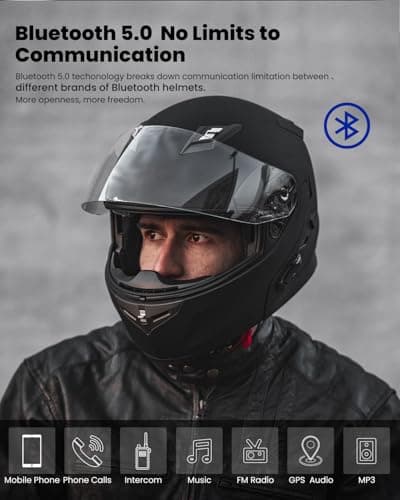 ILM Bluetooth Integrated Modular Flip up Full Face Motorcycle Helmet Sun Shield Mp3 Intercom Model 953PRO (M, Matte Black) — view 2