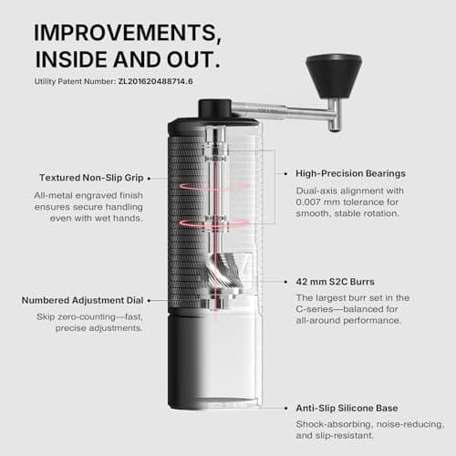 TIMEMORE C5 ESP Pro Manual Coffee Grinder with S2C-042-III Conical Burr, 0.015mm Precision Adjustment, All-Metal Portable Hand Coffee Mill for Espresso/French Press/Pour Over - Black — view 2