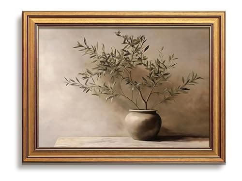 Vintage Botanical Wall Art, Gold Framed Olive Tree Paintings Wall Decor, Modern Farmhouse Still Life Canvas Prints, Plant Antique Pictures, Organic Modern Artwork for Living Room Bathroom 8x10 Inch