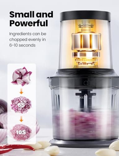 TWOMEOW Food Processor 4 Cup, Electric Food Chopper, 【Small but Powerful】Meat Grinder with 2 Bowls, 2 Speed & 4 Blades for Vegetable, Meat, Nuts, Functions for Chopping, Dicing, Mixing and Puree — view 3