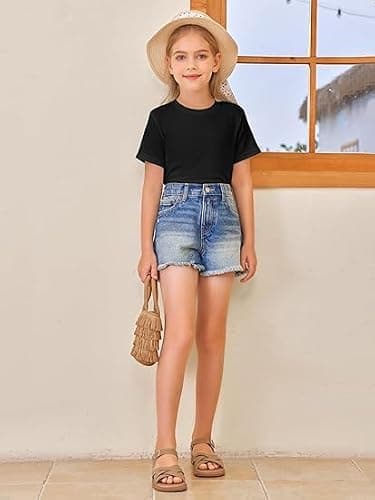 Haloumoning Girls Short Sleeve T Shirts Kids Summer Tops Crewneck Tees 5-14 Years, Black, 7-8 Years — view 4