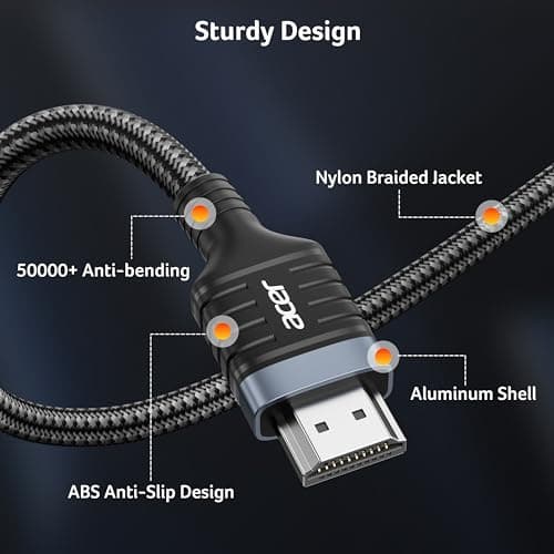 Acer HDMI 2.1 Cable 6.6FT, [8K@60Hz, 4K@120Hz] 48Gbps Ultra High-Speed Braided Cord Supports HDR10+/HDCP 2.2 & ARC/eARC, Certified HDMI Cable Compatible with PS5, PS4, Xbox, Monitors, Laptops, HDTV — view 5