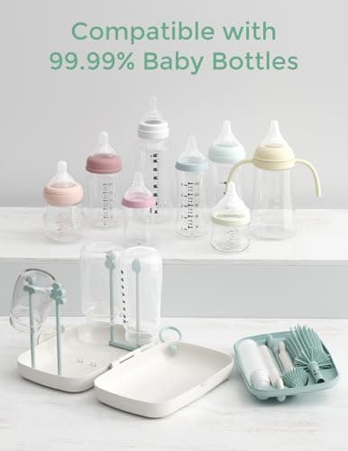 Momcozy Bottle Brush Set - Baby Bottle Cleaner Kit with Silicone Brush, Nipple Brush, Straw Brush, Soap Dispenser, Drying Rack - 7 in 1 Bottle Cleaning Tool for Home and Travel, Green — view 2