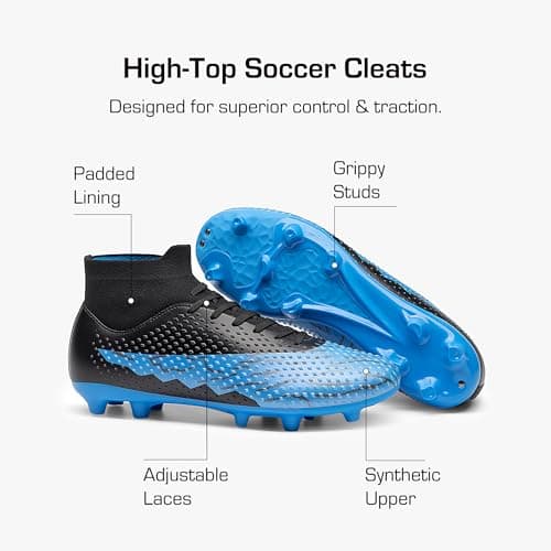 DREAM PAIRS Men's Firm Ground Soccer Cleats High-top Football Cleats FG/AG Professional Training Outdoor Lightweight Soccer Shoes,Size 9,Black/Royal Blue,DMUMSO2404 — view 5