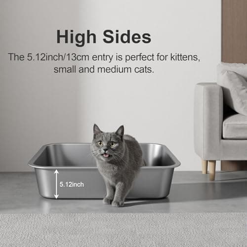 Idymere Stainless Steel Litter Box with High Sided, Metal Cat Litter Box, Odor-Free, Non-Stick Litterbox Pan, Easy to Clean Pet Supplies Toilet Tray for Indoor Cats, Kittens or Multicat Homes — view 5