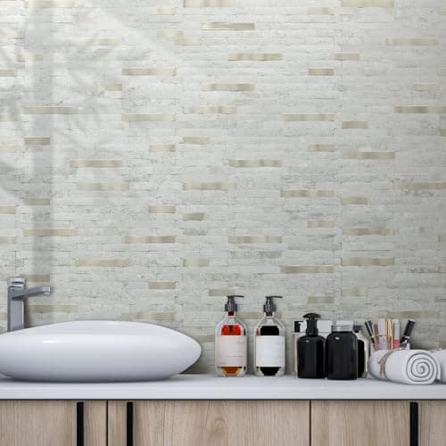 AULIGET 2 Sheets Faux Stone Peel and Stick Backsplash, Beige Stone Look PVC Wall Tile Stick on Backsplash for Kitchen and Bathroom — view 4