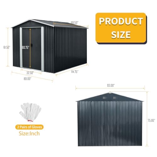 JT 8x10 FT Outdoor Storage Shed with Floor Frame, Metal Garden Shed with Sliding Doors, Waterproof Galvanized Steel Storage House for Backyard, Garden, Patio (Black) — view 3