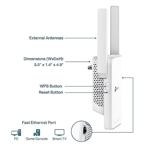 TP-Link AC1200 WiFi Extender - 1.2Gbps Home Signal Booster, Dual Band 5GHz/2.4GHz, Up to 1600 Sq.ft and 32 Devices, EasyMesh Compatible, One Ethernet Port (RE315) — view 4