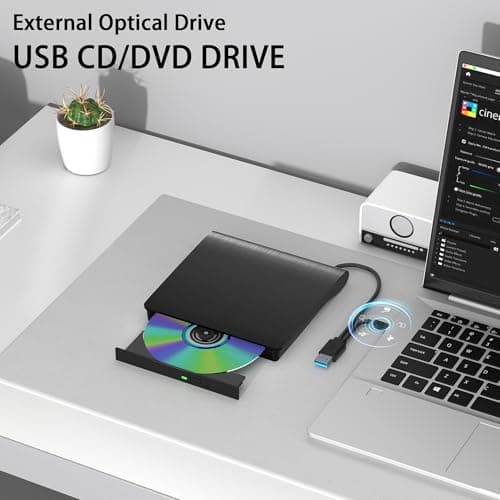 juwuoi External CD/DVD Drive for Laptop PC，USB 3.0 CD DVD Burner，Black — view 2