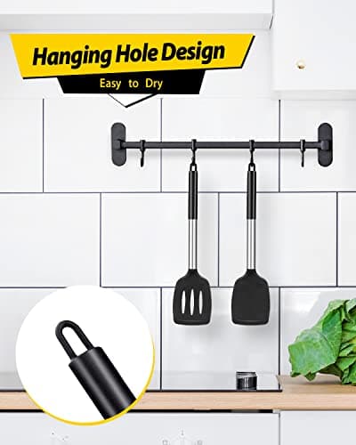 Pack of 2 Silicone Solid Turner, Non Stick Slotted Kitchen Spatulas, High Heat Resistant BPA Free Cooking Utensils, Ideal Cookware for Fish, Eggs, Pancakes(Black) — view 5