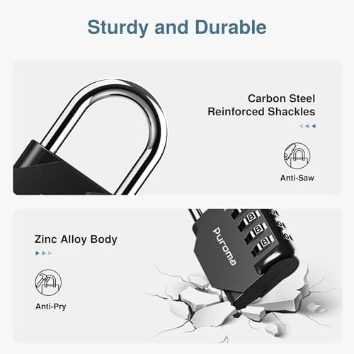 Puroma 2 Pack Combination Lock 4 Digit Padlock for School Gym Locker, Sports Locker, Fence, Toolbox, Case, Hasp Storage (Black & Code Window) — view 3