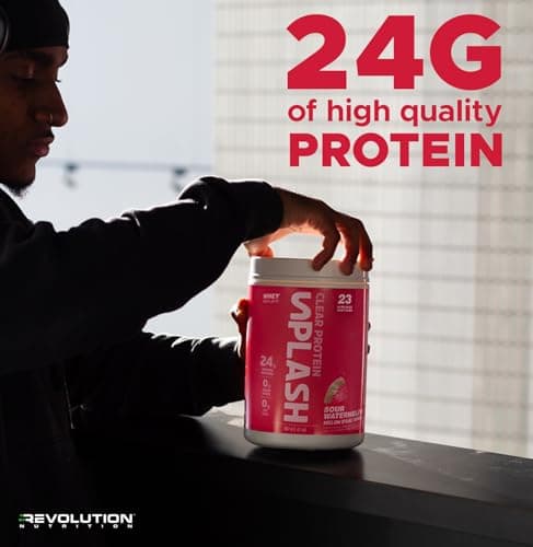 Revolution Nutrition, Splash Clear Isolate Protein, 100% Clear Whey Isolate Powder, Juice-Type, Candy Flavour, Collagen, 24g of Protein Per Scoop, Zero Sugar, Zero Carb, 667g, 23 Servings (Candy Peach, 1.47 Pound) — view 4