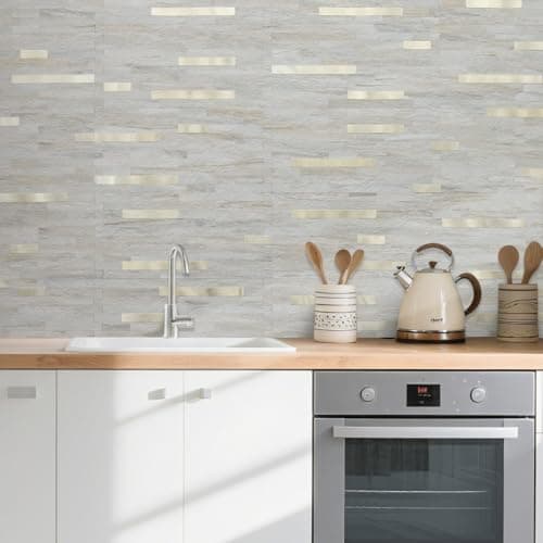 AULIGET 20 Sheets Faux Stone Peel and Stick Backsplash, Beige Marble Look PVC Wall Tile Stick on Backsplash for Kitchen and Bathroom