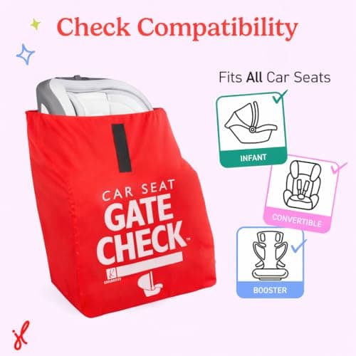 J.L. Childress Gate Check Travel Bag for Car Seats - Car Seat Travel Bag for Airplane, Fits All Baby & Infant Carriers, Airport Accessories for Gate Check, Flying Essentials, AirTag Compatible - Red — view 3