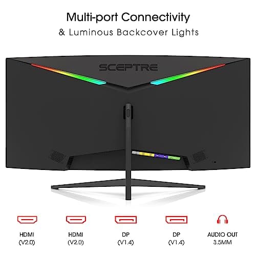 Sceptre 34-Inch Curved Ultrawide WQHD Monitor (3440 × 1440), R1500, up to 180Hz/165Hz, DisplayPort x2, 99% sRGB, 1ms, Built-in Speakers, Machine Black, 2025 (C345B-QUT168) — view 6