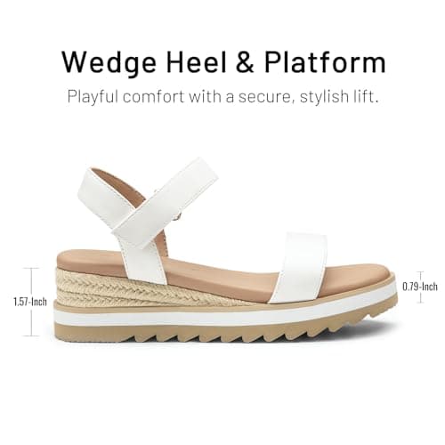 Athlefit Girls White Sandals Platform Wedge Espadrille Open Toe Sandals Ankle Strap Party Wedding Dress Shoes for Party Wedding Size 4 Big Kid — view 3