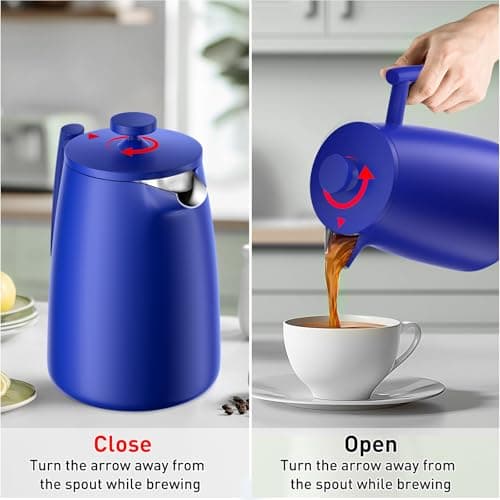 Secura 50oz French Press Coffee Maker – 304 Stainless Steel, Insulated Coffee Press with Extra Filter, Blue — view 3