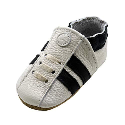 iEvolve Baby Leather Shoes Soft First Walker Shoes Crib Shoes Moccasins for Toddlers(White Sneaker, 6-12 Months)