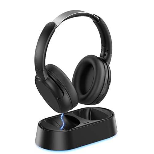 Swiitech Wireless TV Headphones with Charging Dock, 45H Playtime, Bluetooth 5.3, 100ft Long Range, Clear Voice, No Audio Delay, Plug & Play Over-Ear Headset for Seniors (Frosted Black)