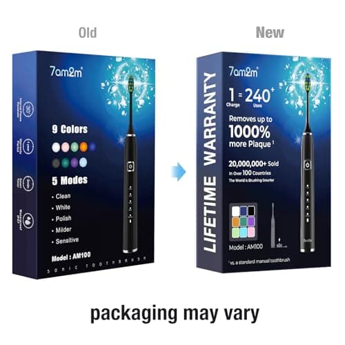 7AM2M Sonic Electric Toothbrush with 6 Brush Heads for Adults&Kids, One Charge for 120 Days, Wireless Fast Charge, 5 Modes, 40000VPM Powered Toothbrush, 2 Minutes Built in Smart Timer (Black) — view 8