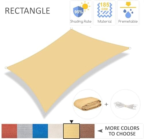 Garden EXPERT 8'x10' Sun Shade Sail Sand Rectangle Canopy Sail Shade Cloth for Patio Garden Outdoor Backyard