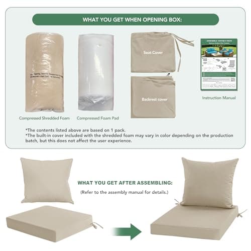 Summsun 4 Pack Outdoor Chair Cushions 24 x 24 inch, Water Resistant Backrest and Deep Seat Cushion Set for Patio Furniture with Removable Cover, 24 x 24 Inch, Cream — view 2