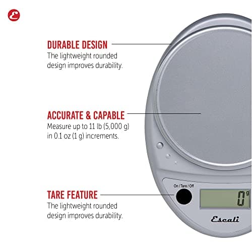 Escali Primo Digital Food Scale Multi-Functional Kitchen Scale and Baking Scale for Precise Weight Measuring and Portion Control, 8.5 x 6 x 1.5 inches, Chrome — view 3