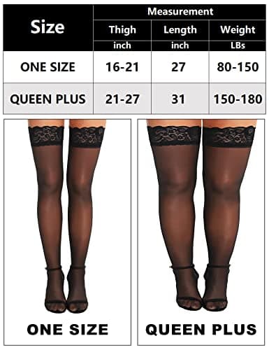 RSLOVE Thigh High Stockings for Women Lace Top Tights Sheer Knee High Stockings Sexy Pantyhose Black Two Pair — view 4