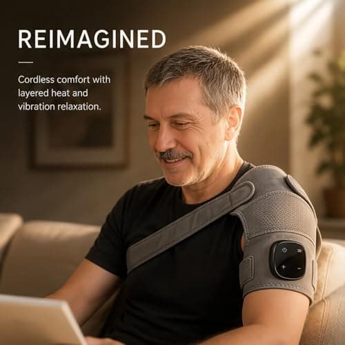 Shoulder Massager with Heat and Vibration, 3-in-1 Shoulder Wrap Massager, Adjustable Fit, Cordless Rechargeable Shoulder Support for Daily Relaxation (Grey)