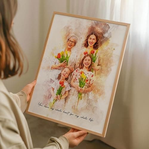 Noni Personalized Family Portrait Wall Art, Custom Watercolor Portrait From Photo, Personalized Family Art, Mother's Day, Birhtday Gifts, Grandma Photo Gifts, Custom Canvas For Mom Grandma Style 2 — view 3