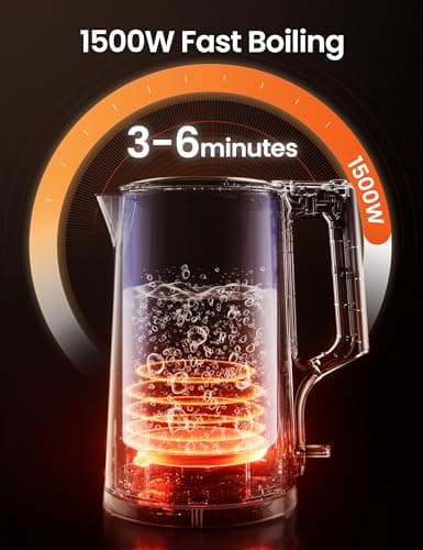 COMFEE' 1.7L Double Wall Electric Tea Kettle and Kettle Water Boiler, 100% Stainless Steel Interior & Lid & Spout, Two-Level Wide Open Lid, 1500W Fast Boiling, Auto-Off and Boil-Dry Protection — view 5