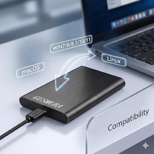 GUSMUBA External Hard Drive 2 TB, Portable Hard Drive HDD 2 TB, USB 3.0 Data Cable, Data Storage, Compatible with PC/Laptop/Mac os. （Black — view 4