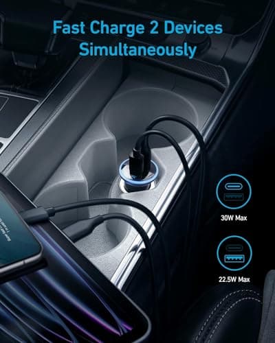 Anker 323 52.5W USB C Car Charger with 30W PowerIQ 3.0 Fast Charging — view 2