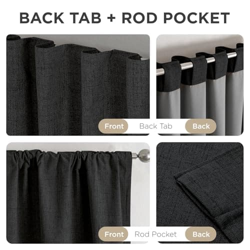 Joydeco Blackout Curtains for Bedroom - 100% Light Blocking 2 Panels Set Black Drapes 37" W x 63" L, Thermal Insulated Room Darkening Curtains, Linen Textured for Living Room, Rod Pocket & Back Tabs — view 5