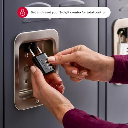 Master Lock Black Combination Padlock, Indoor Gym Locker Lock with Customizable 3-Digit Code for Luggage, Backpacks, Cabinets, 647BLKEC — view 2