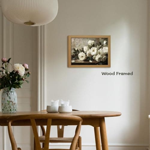 Moarmxiy Vintage Flowers Wall Art, White Rose Canvas Printed Prints Wall Gifts for Friends or Family, Oil Picture Home Decor Wall Decor for Living Room Hallway, Bedroom Office 16x 12inch Wood Frame — view 4