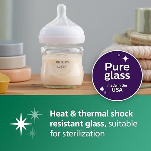 Philips Avent Natural Glass Baby Bottles with Natural Response Nipples (Slow Flow, Flow 2), 4oz, 4-Pack, SCY910/04 — view 2