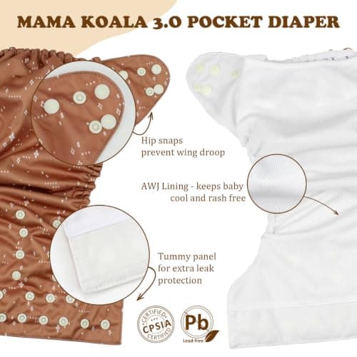 0 Cloth Diapers for Babies with AWJ Lining, 6 Pack with 12 5-Layer Bamboo(No Microfiber) Cloth Diaper Inserts - Reusable and Washable Pocket Diapers(12-My Warm Heart) — view 4