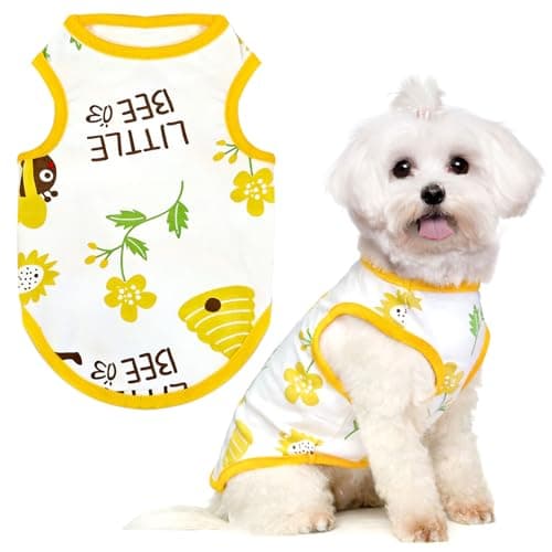 PETCARE Cartoon Dog Shirts for Small Dogs Cute Dog Clothes Yellow Bee Tshirt Soft Cotton Puppy Pajamas Breathable Sleeveless Pet Tank Top Spring Summer Dogs Clothes for Chihuahua Yorkie Shih Tzu