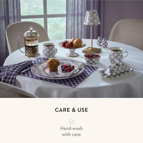 MACKENZIE-CHILDS Coffee French Press, Gray-and-White Sterling Check — view 4