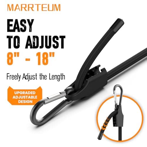 Adjustable Bungee Cords with Hooks 12 Inch Long Superior Latex Heavy Duty Elastic Straps for Outdoor Tent, Luggage Rack, Camping, Cargo, Bike, Transporting, Storage [2PCS, Easy to Adjust 8" - 18"] — view 2