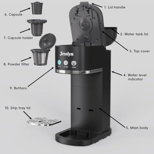 Jesslyn Single Serve Hot and Iced Coffee Maker, Compatible with Multiple Coffee Pods & Ground, Fits Tall Mugs, Over Ice & Strong Brew Function, for Home Office Travel RV Dorm, Classic GREY — view 7