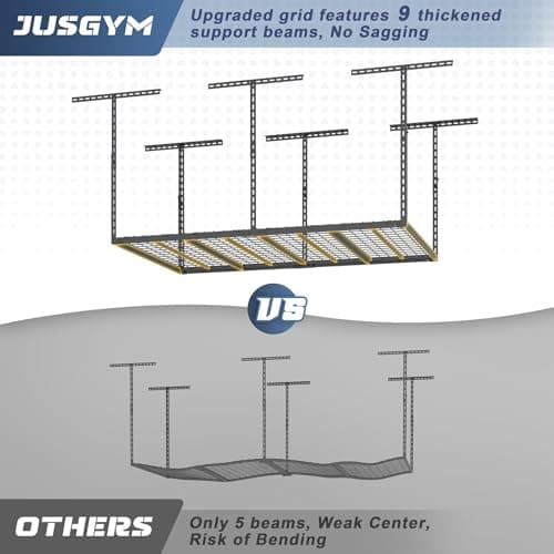 Jusgym 4X6FT Overhead Garage Storage Rack, 26"-40" Height Adjustable Garage Ceiling Storage Racks, Heavy Duty Metal Overhead Storage Organizer System, 450LBS Weight Ca — view 2