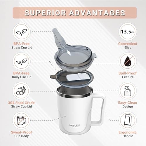 Adult Sippy Cup for Elderly, 13.5oz Spill Proof Cup with 2 Lids, White — view 6