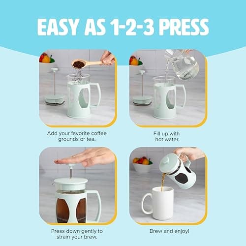 Tasty French Press and Frother Coffee Gift Set, Includes a 4.5-Cup Coffee Press and Battery Operated Handheld Milk Frother, Perfect for French and American Style, 2-Piece Set, Aqua — view 2