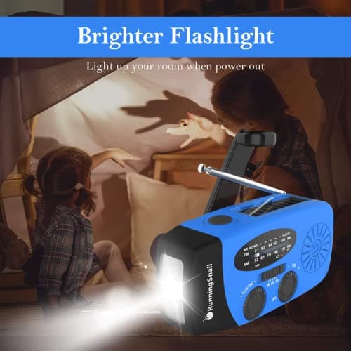 Emergency Hand Crank Radio with LED Flashlight for Emergency, AM/FM Portable Weather Radio with 2000mAh Power Bank Phone Charger, USB Charged & Solar Power for Camping, Emergency(Blue) — view 4
