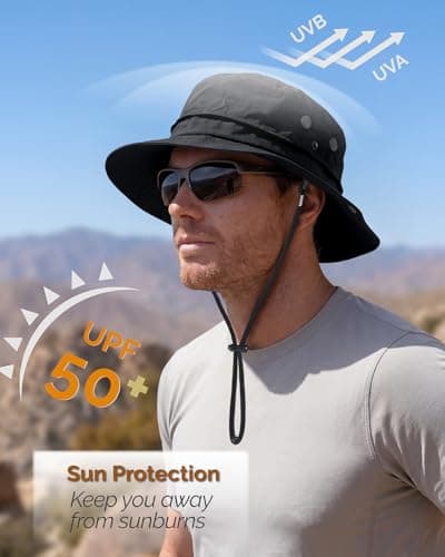 Hat Hut Mens Waterproof Bucket Rain Hat, UPF50+ Sun Hat, Wide Brim, Packable, All-Weather Outdoor Hiking Fishing Hats (CA/US, Alpha, One Size, Black) — view 2