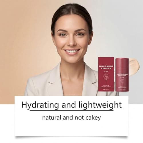 Korean Color Changing Foundation for Women – Skin Tone Adapting Liquid Foundation Makeup, Self-Adjusting Natural Finish, Blurs Imperfections & Fine Lines, SPF 15, Long-Lasting Hydrating Coverage for All Skin Types (2PCS)